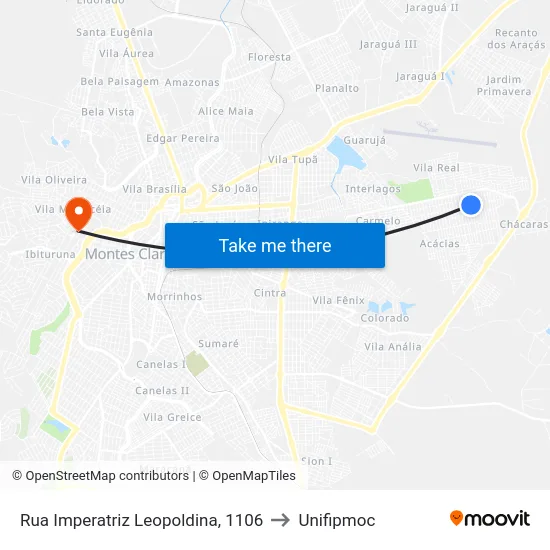 Rua Imperatriz Leopoldina, 1106 to Unifipmoc map