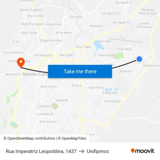 Rua Imperatriz Leopoldina, 1437 to Unifipmoc map