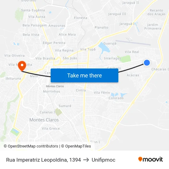 Rua Imperatriz Leopoldina, 1394 to Unifipmoc map