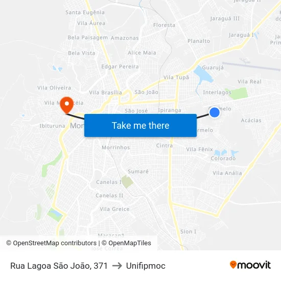 Rua Lagoa São João, 371 to Unifipmoc map