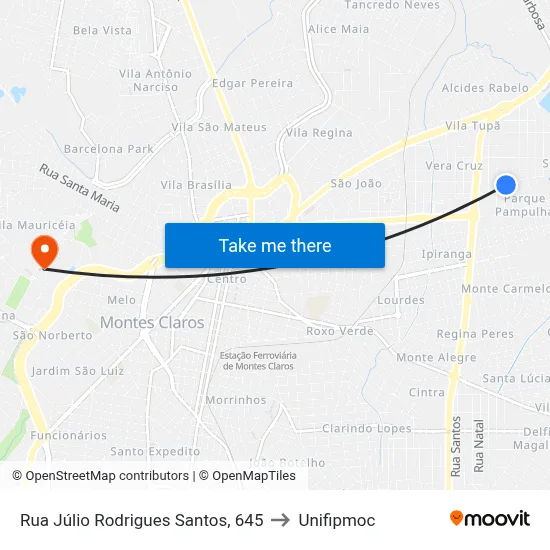 Rua Júlio Rodrigues Santos, 645 to Unifipmoc map