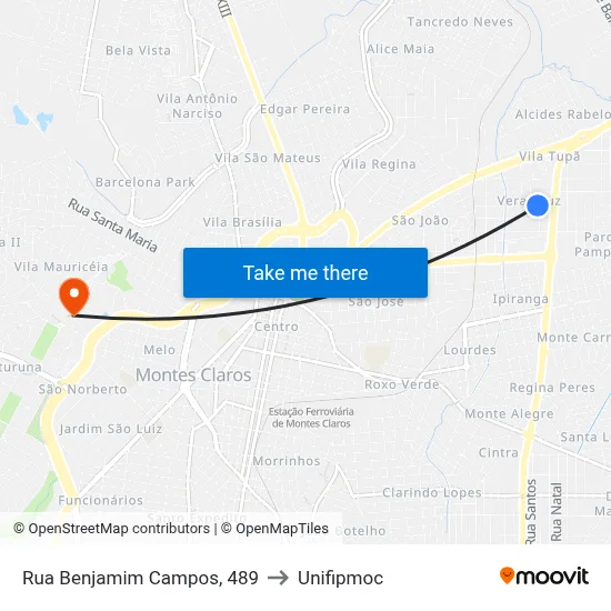 Rua Benjamim Campos, 489 to Unifipmoc map