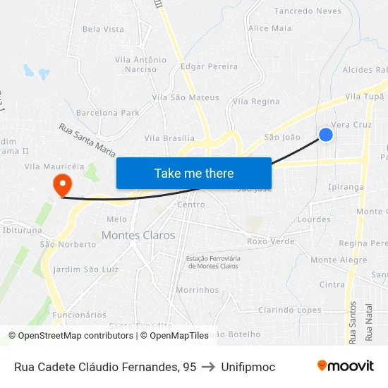 Rua Cadete Cláudio Fernandes, 95 to Unifipmoc map