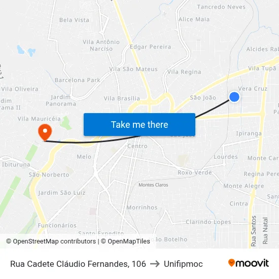 Rua Cadete Cláudio Fernandes, 106 to Unifipmoc map