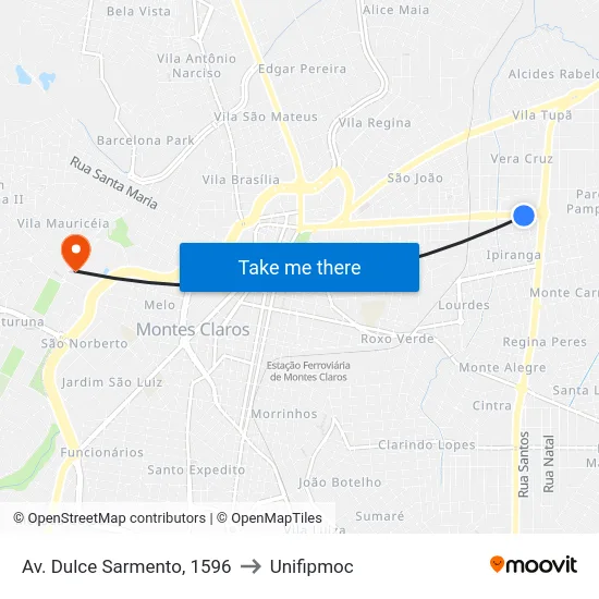 Av. Dulce Sarmento, 1596 to Unifipmoc map