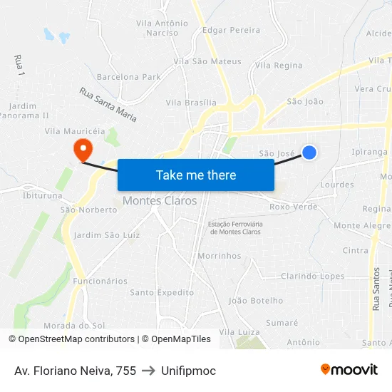 Av. Floriano Neiva, 755 to Unifipmoc map