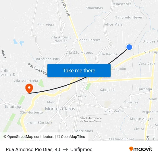 Rua Américo Pio Dias, 40 to Unifipmoc map