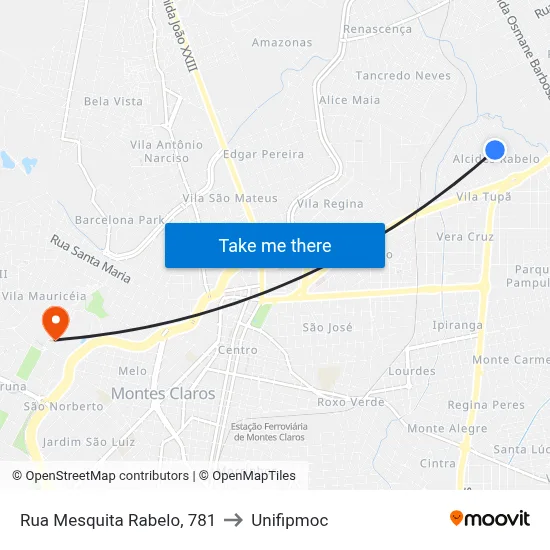 Rua Mesquita Rabelo, 781 to Unifipmoc map