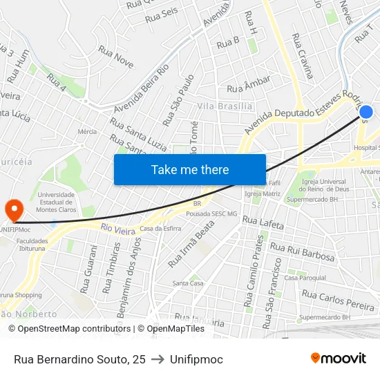 Rua Bernardino Souto, 25 to Unifipmoc map