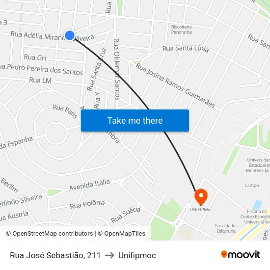 Rua José Sebastião, 211 to Unifipmoc map