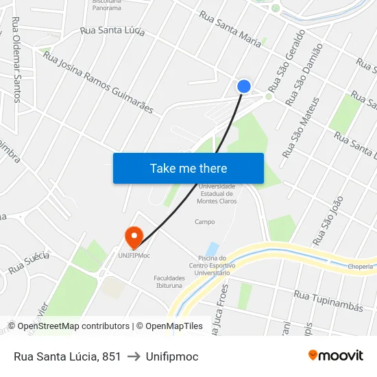 Rua Santa Lúcia, 851 to Unifipmoc map