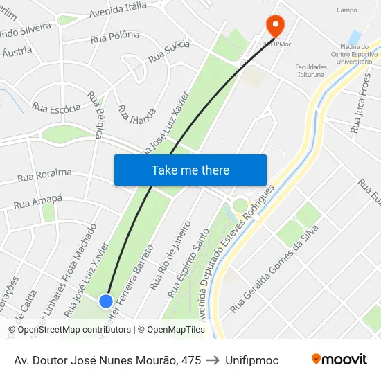 Av. Doutor José Nunes Mourão, 475 to Unifipmoc map