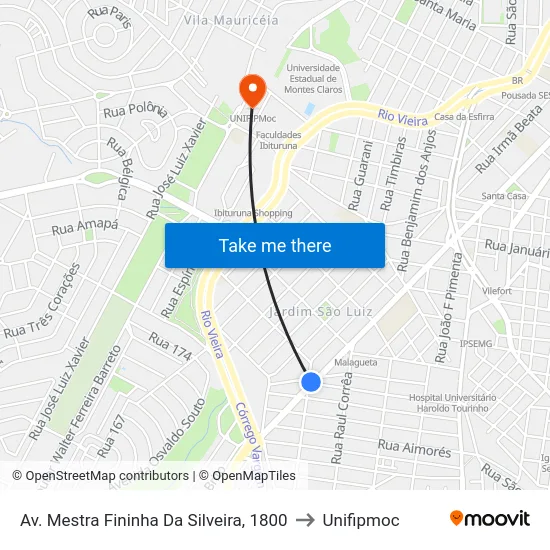 Av. Mestra Fininha Da Silveira, 1800 to Unifipmoc map