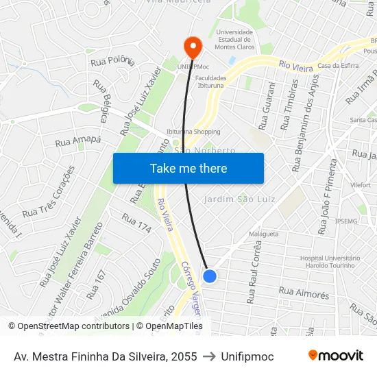 Av. Mestra Fininha Da Silveira, 2055 to Unifipmoc map