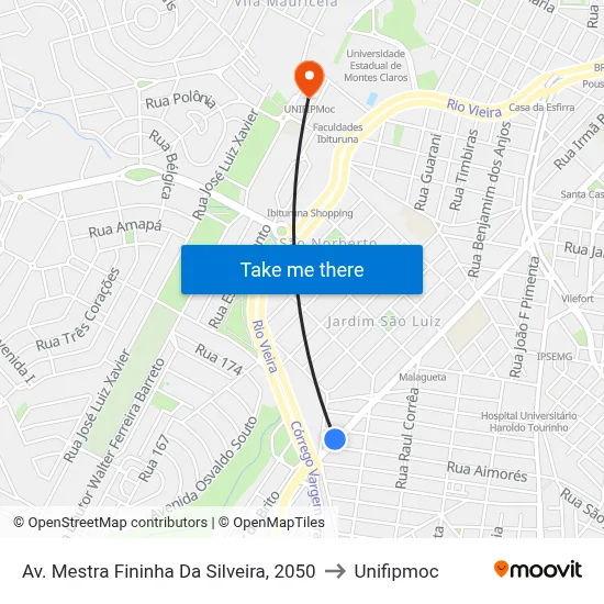 Av. Mestra Fininha Da Silveira, 2050 to Unifipmoc map