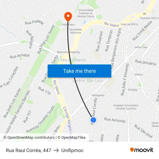 Rua Raul Corrêa, 447 to Unifipmoc map