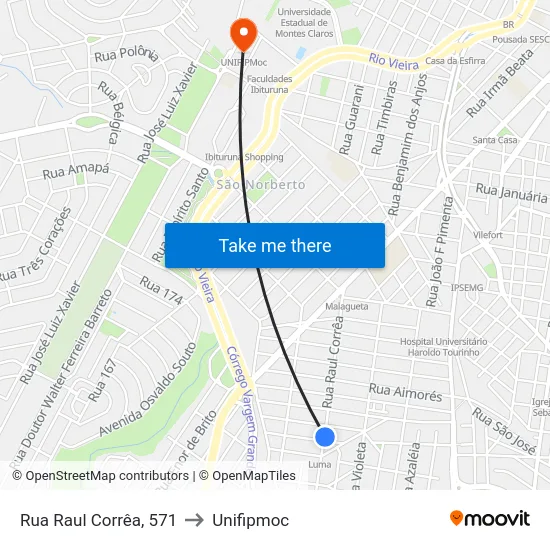 Rua Raul Corrêa, 571 to Unifipmoc map