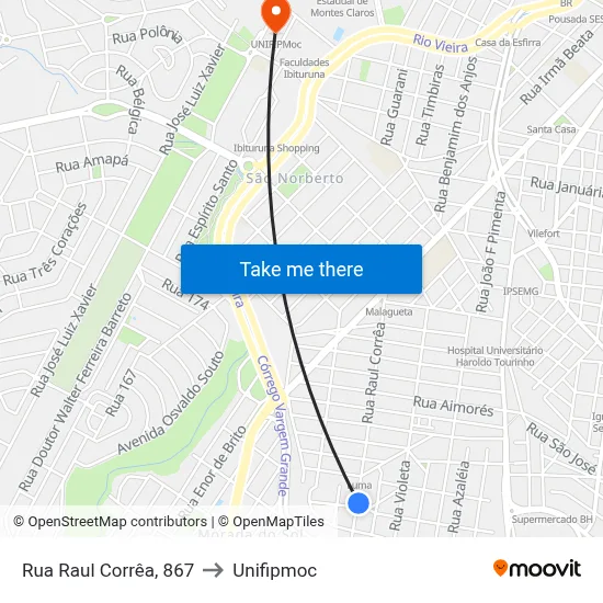 Rua Raul Corrêa, 867 to Unifipmoc map