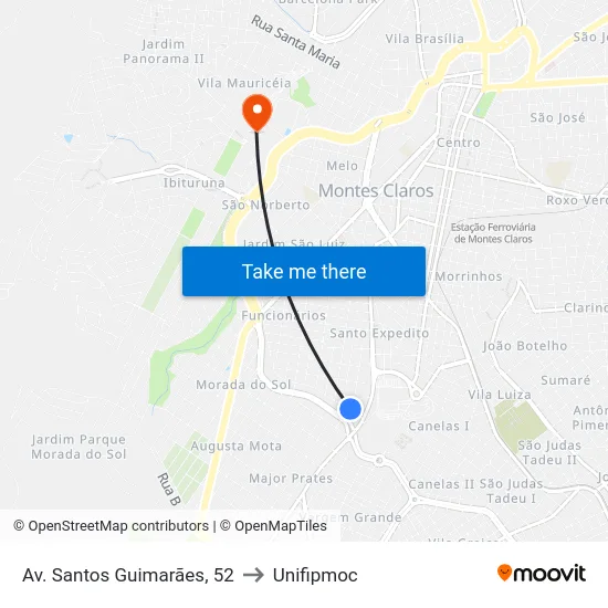 Av. Santos Guimarães, 52 to Unifipmoc map