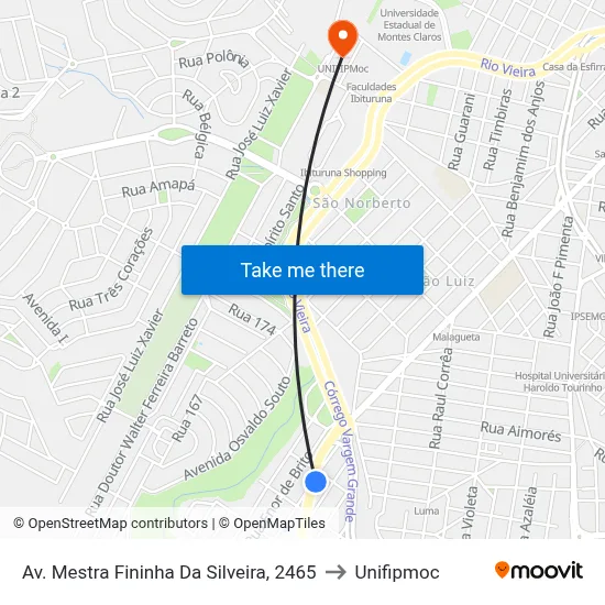Av. Mestra Fininha Da Silveira, 2465 to Unifipmoc map