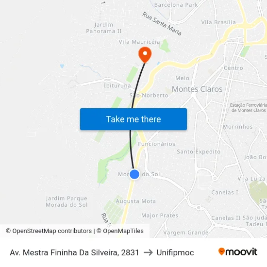 Av. Mestra Fininha Da Silveira, 2831 to Unifipmoc map