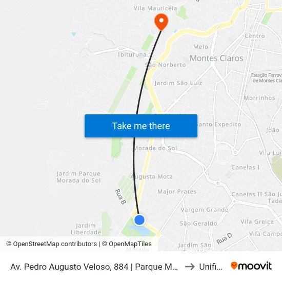 Av. Pedro Augusto Veloso, 884 | Parque Municipal Milton Prates to Unifipmoc map