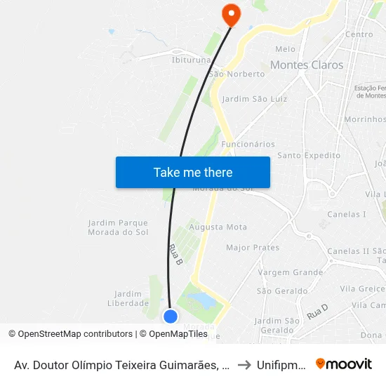 Av. Doutor Olímpio Teixeira Guimarães, 63 to Unifipmoc map