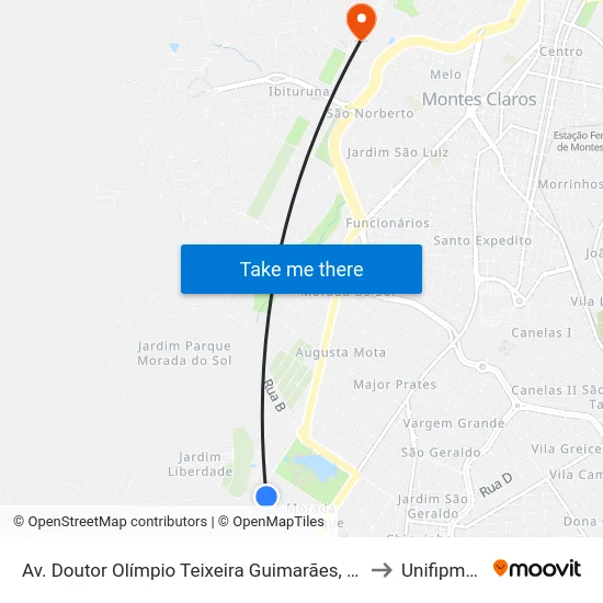 Av. Doutor Olímpio Teixeira Guimarães, 82 to Unifipmoc map