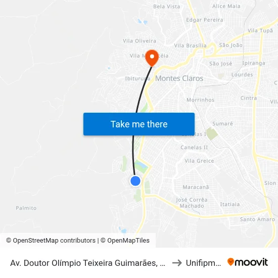 Av. Doutor Olímpio Teixeira Guimarães, 446 to Unifipmoc map