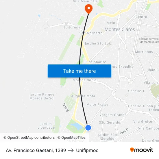 Av. Francisco Gaetani, 1389 to Unifipmoc map