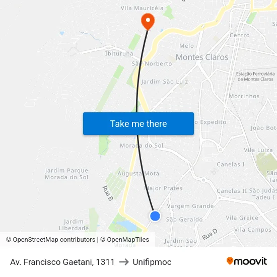 Av. Francisco Gaetani, 1311 to Unifipmoc map