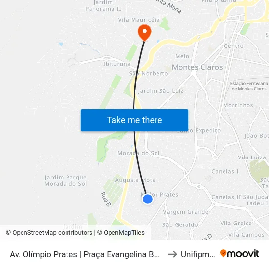 Av. Olímpio Prates | Praça Evangelina Batista to Unifipmoc map