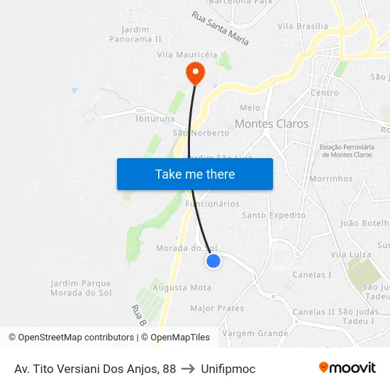 Av. Tito Versiani Dos Anjos, 88 to Unifipmoc map