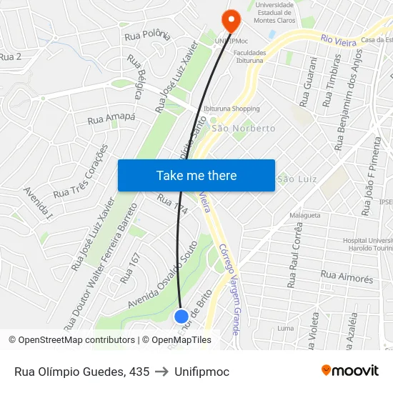 Rua Olímpio Guedes, 435 to Unifipmoc map
