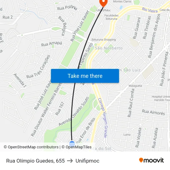 Rua Olímpio Guedes, 655 to Unifipmoc map