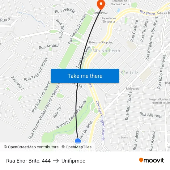 Rua Enor Brito, 444 to Unifipmoc map