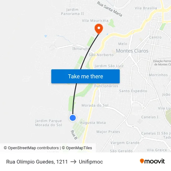 Rua Olímpio Guedes, 1211 to Unifipmoc map