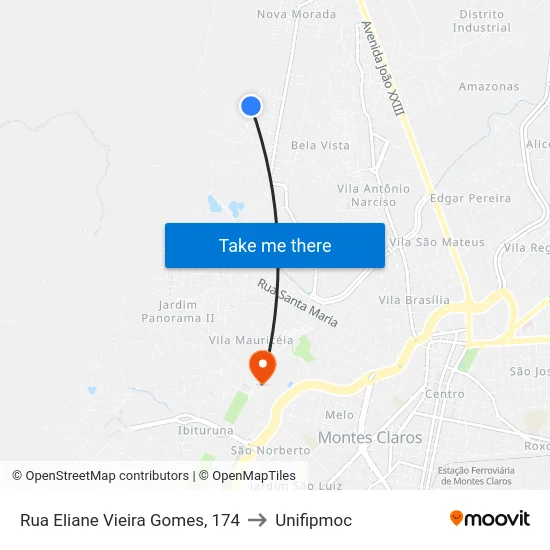 Rua Eliane Vieira Gomes, 174 to Unifipmoc map