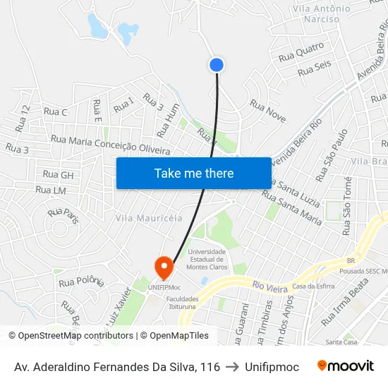 Av. Aderaldino Fernandes Da Silva, 116 to Unifipmoc map