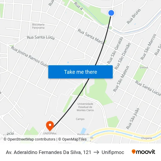Av. Aderaldino Fernandes Da Silva, 121 to Unifipmoc map
