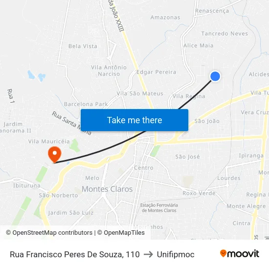 Rua Francisco Peres De Souza, 110 to Unifipmoc map