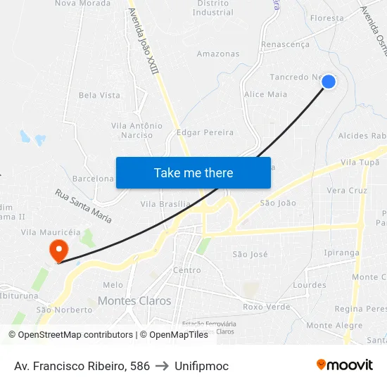 Av. Francisco Ribeiro, 586 to Unifipmoc map