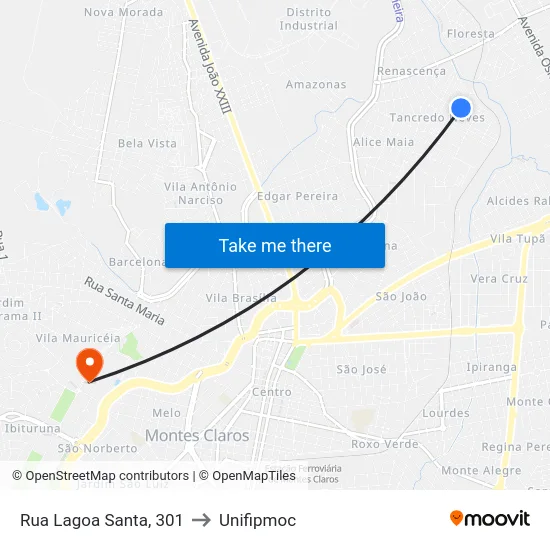 Rua Lagoa Santa, 301 to Unifipmoc map