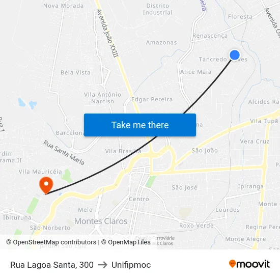 Rua Lagoa Santa, 300 to Unifipmoc map