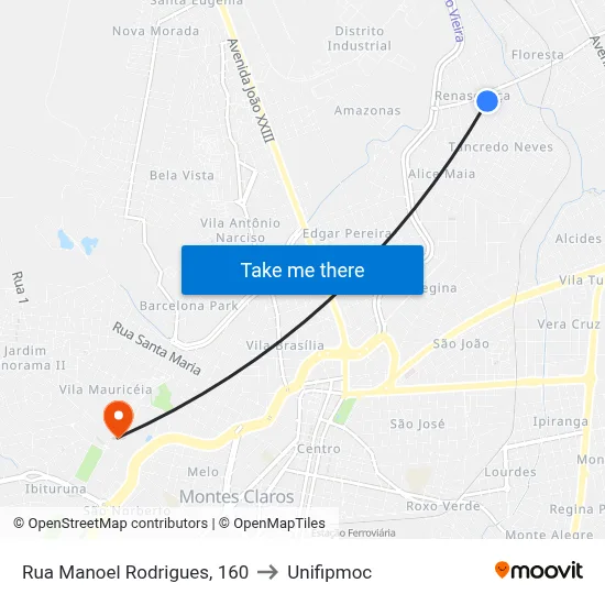 Rua Manoel Rodrigues, 160 to Unifipmoc map