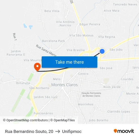 Rua Bernardino Souto, 20 to Unifipmoc map