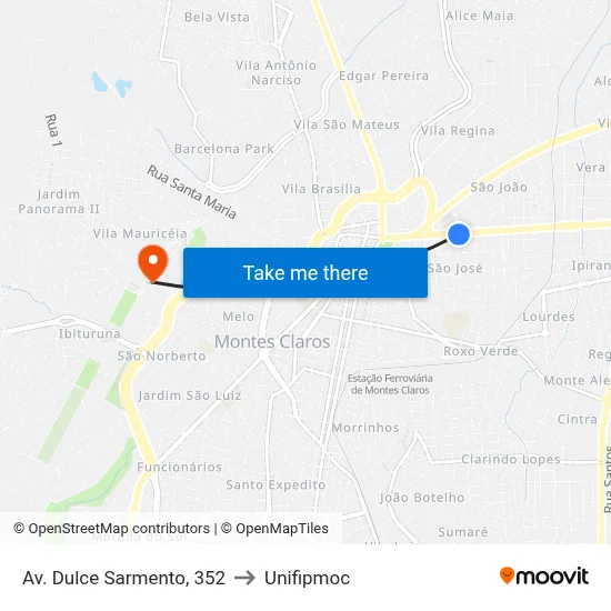 Av. Dulce Sarmento, 352 to Unifipmoc map