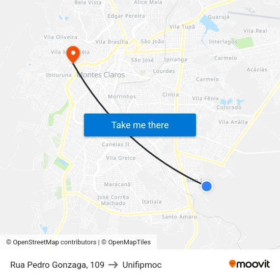 Rua Pedro Gonzaga, 109 to Unifipmoc map