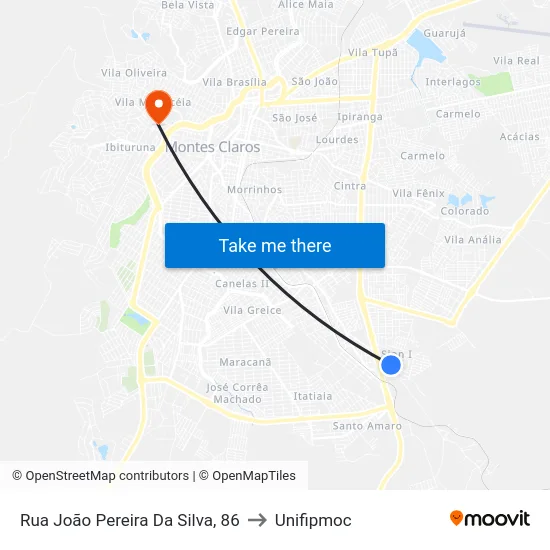 Rua João Pereira Da Silva, 86 to Unifipmoc map