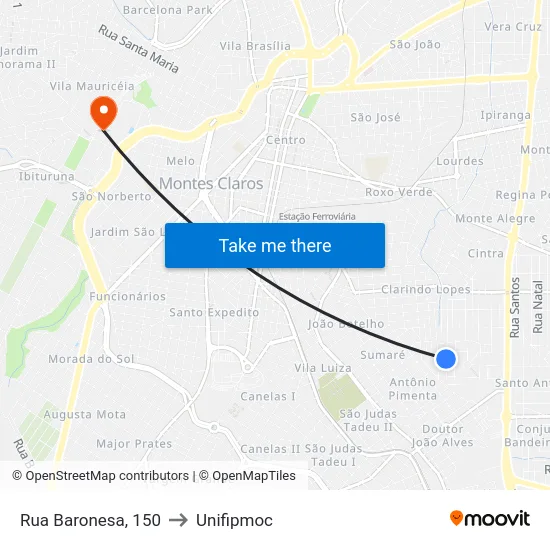 Rua Baronesa, 150 to Unifipmoc map